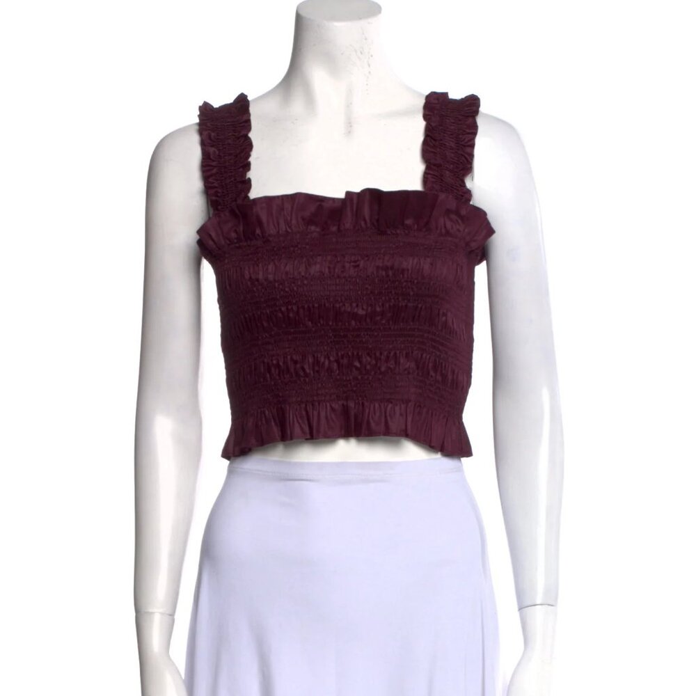 Rebecca Taylor maroon purple ruffle smocked crop top XS - Picture 1 of 2